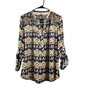 Roar Light & Lovely Women's Navy Blue & Tan Top